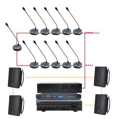 Sơ đồ kết nối cơ bản hệ thống dàn âm thanh phòng họp với 20 micro TOA TS-690