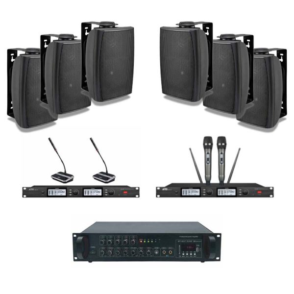 Bộ loa micro phòng họp sử dụng micro cổ ngỗng không dây 2 micro