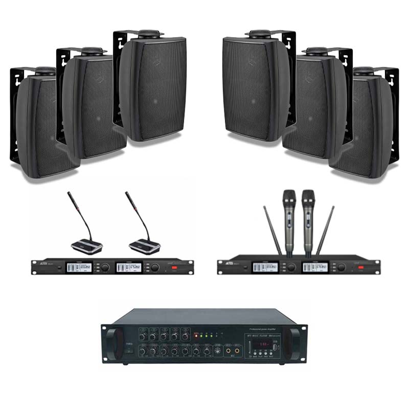 Bộ loa micro phòng họp sử dụng micro cổ ngỗng không dây 2 micro