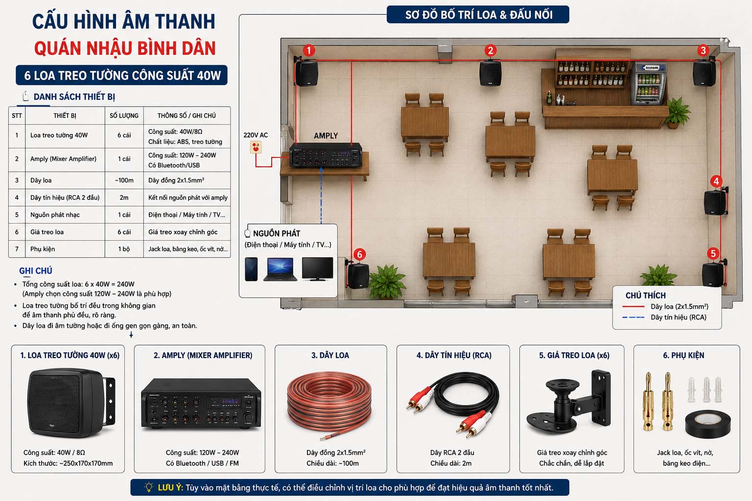 Cấu hình âm thanh quán nhậu bình dân - tham khảo