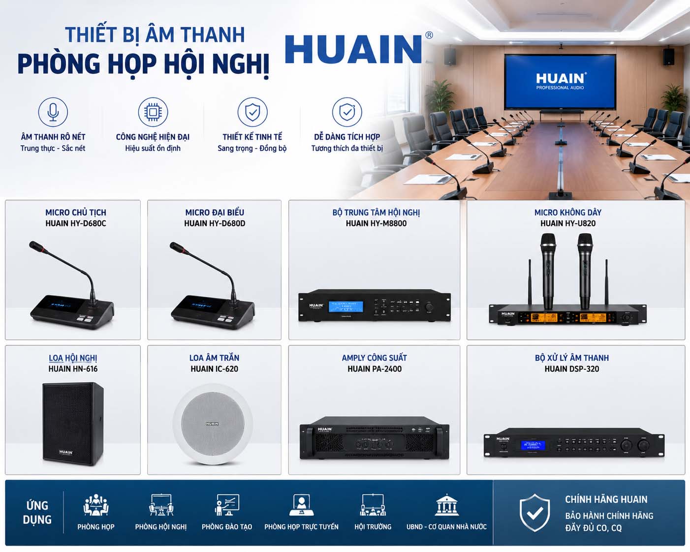 Thiết bị âm thanh phòng họp hội nghị Huain