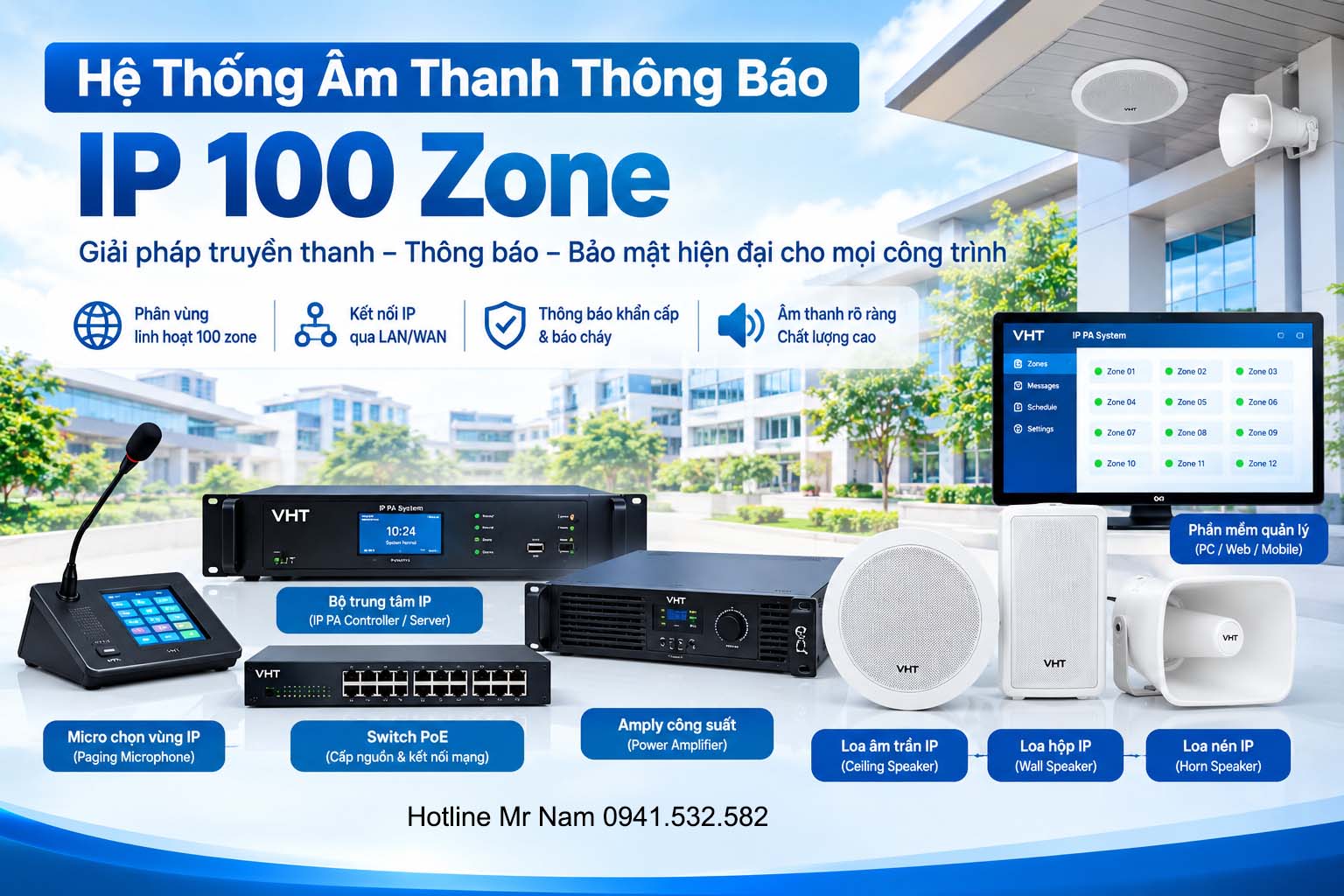 Các thiết bị trong hệ thống âm thanh phát thông báo IP